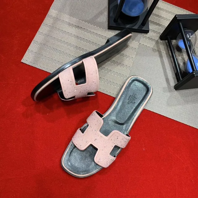Hermès Oran Pink Glitter H-Strap Slippers 3