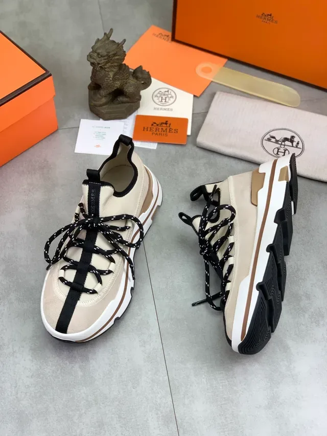 Hermès Oran Sneaker Beige y Negro Chunky Sneakers 5