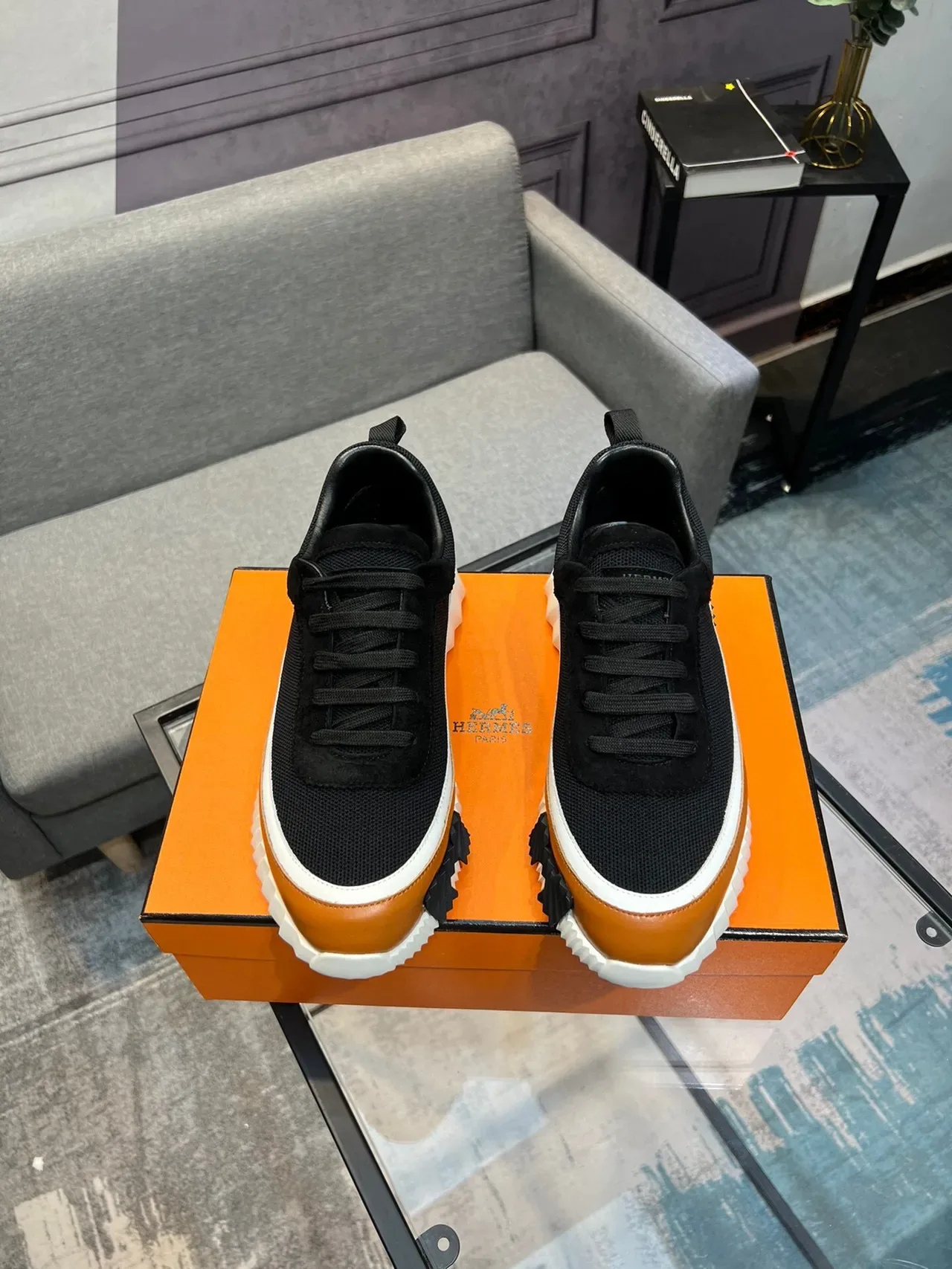 Hermès Oran Sneaker Black Tan White Lifestyle Sneakers 2