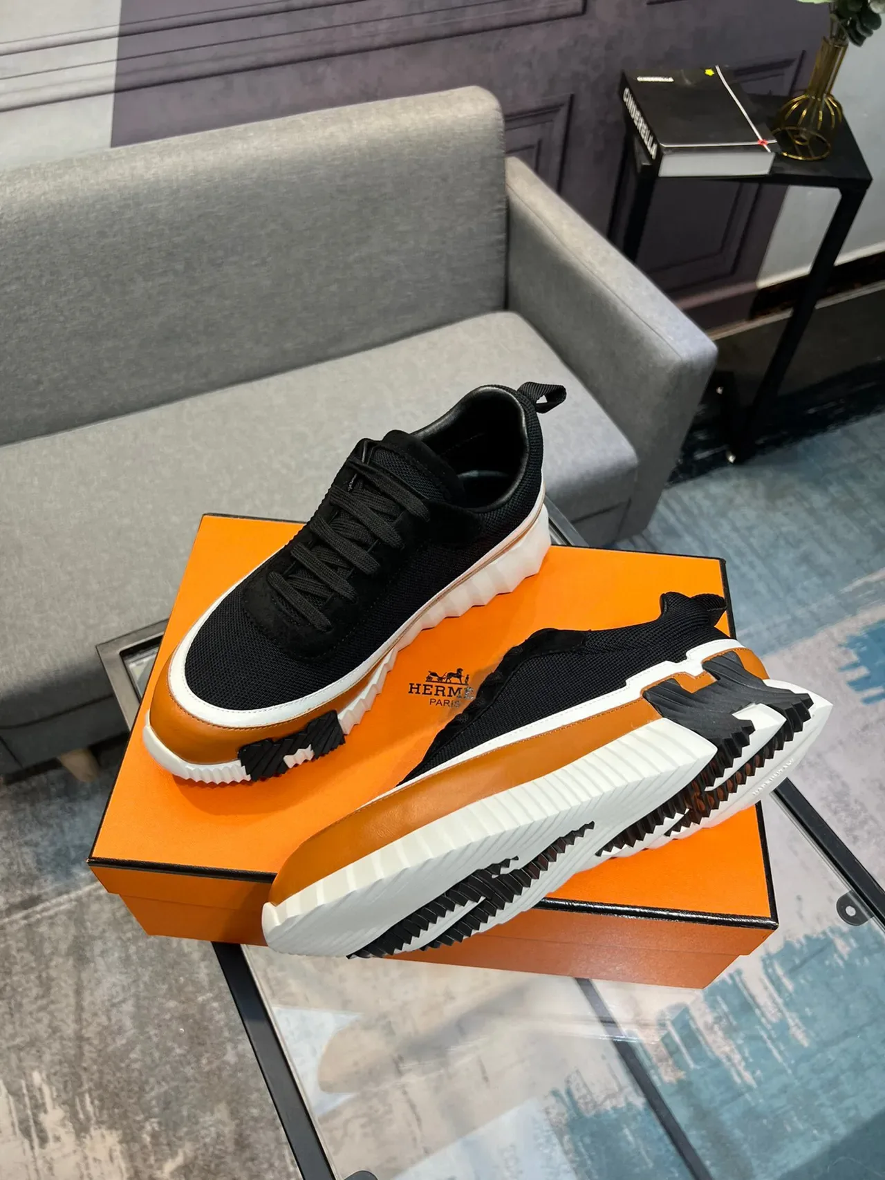 Hermès Oran Sneaker Black Tan White Lifestyle Sneakers 3