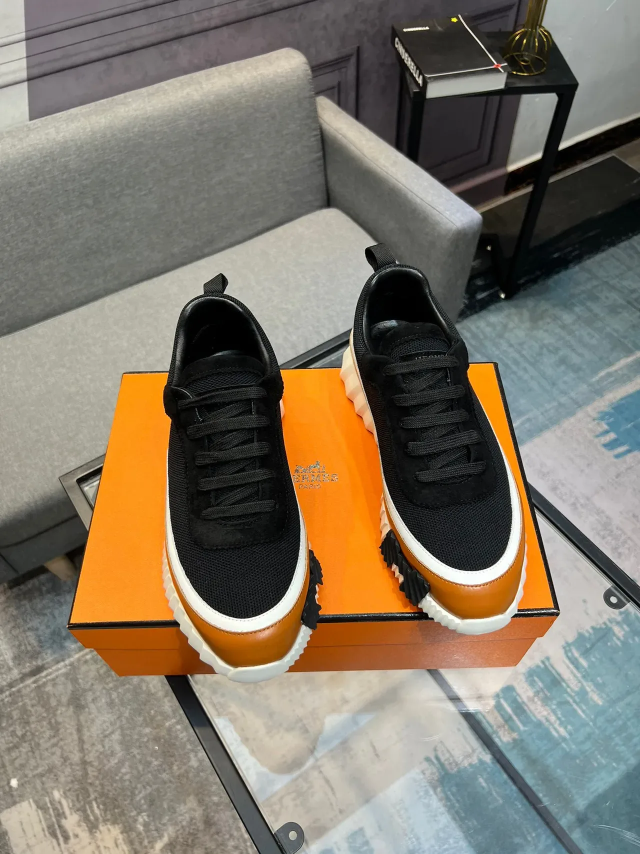 Hermès Oran Sneaker Black Tan White Lifestyle Sneakers 4