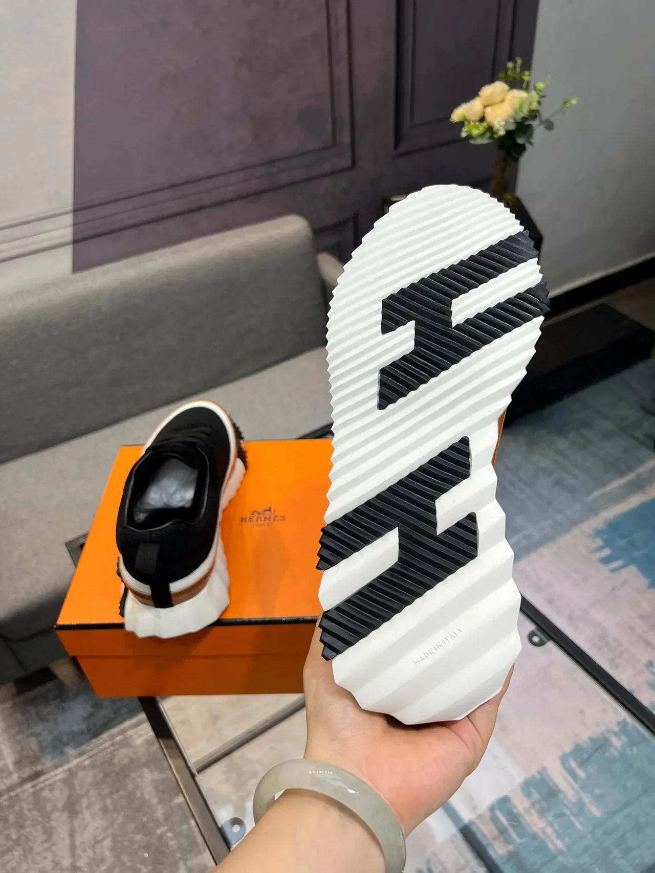 Hermès Oran Sneaker Black Tan White Lifestyle Sneakers 6