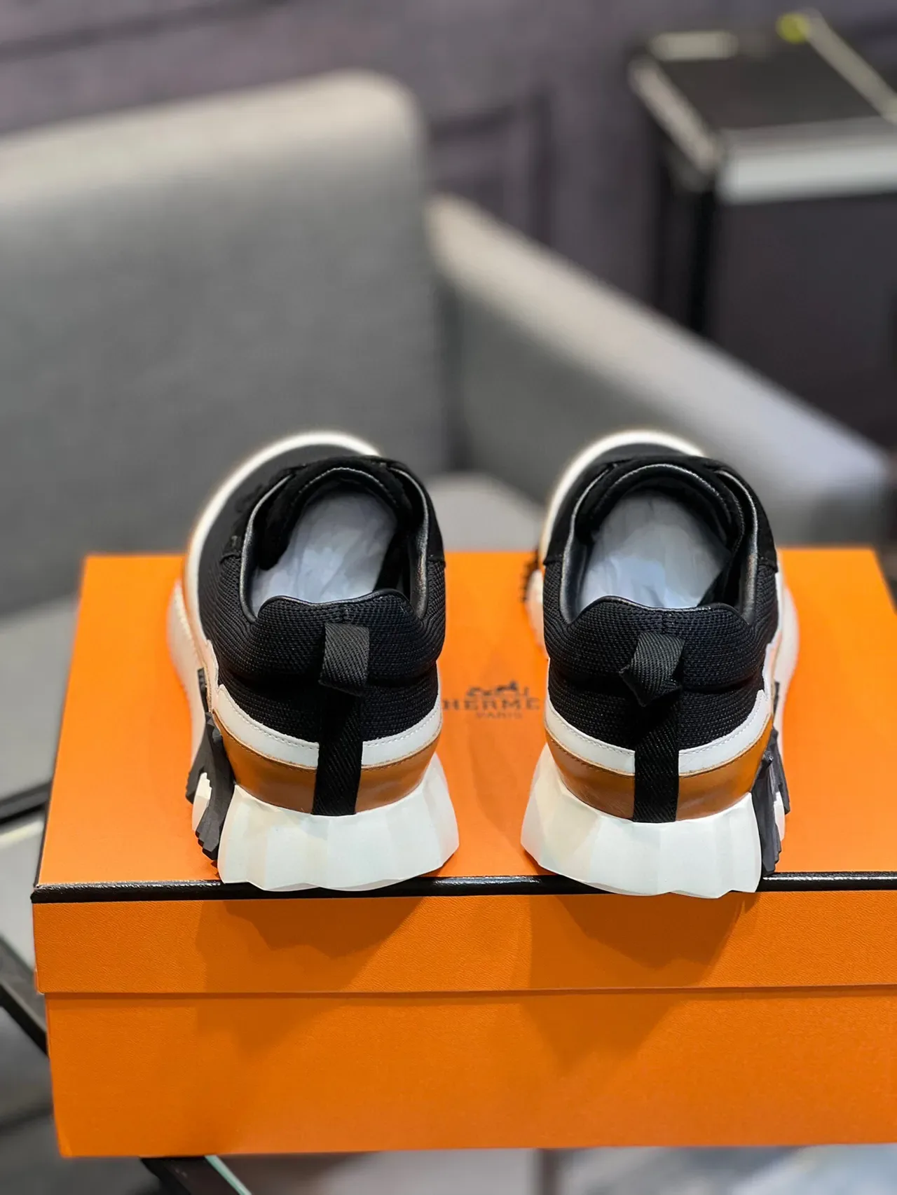 Hermès Oran Sneaker Black Tan White Lifestyle Sneakers 7