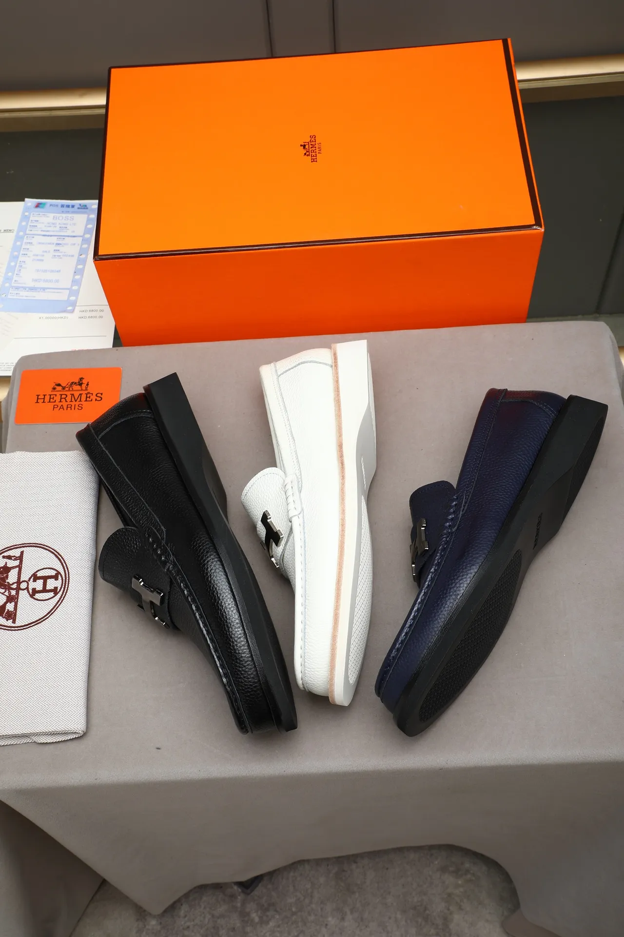 Hermès Oran White Pebbled Leather H-Buckle Loafer 2