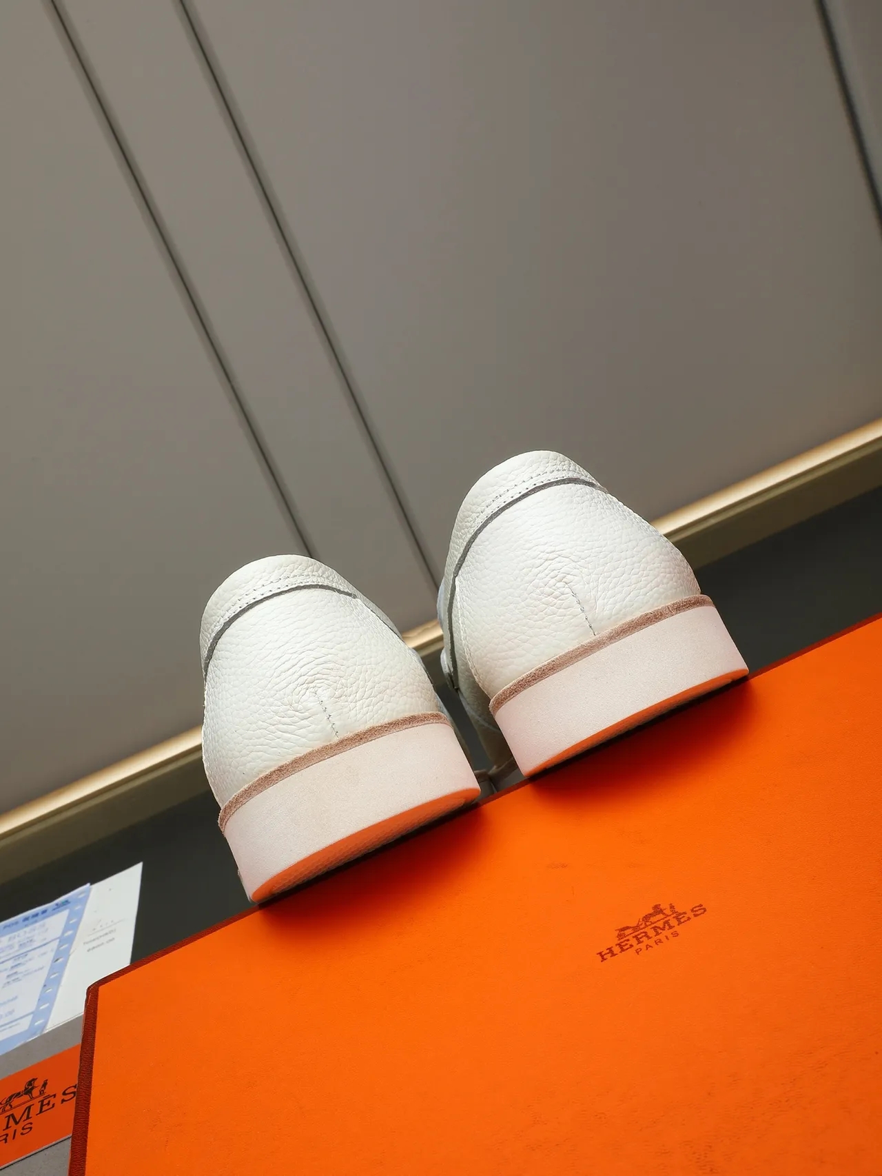 Hermès Oran White Pebbled Leather H-Buckle Loafer 5