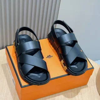 Hermès Oran Wide Strap Black Casual Sandals