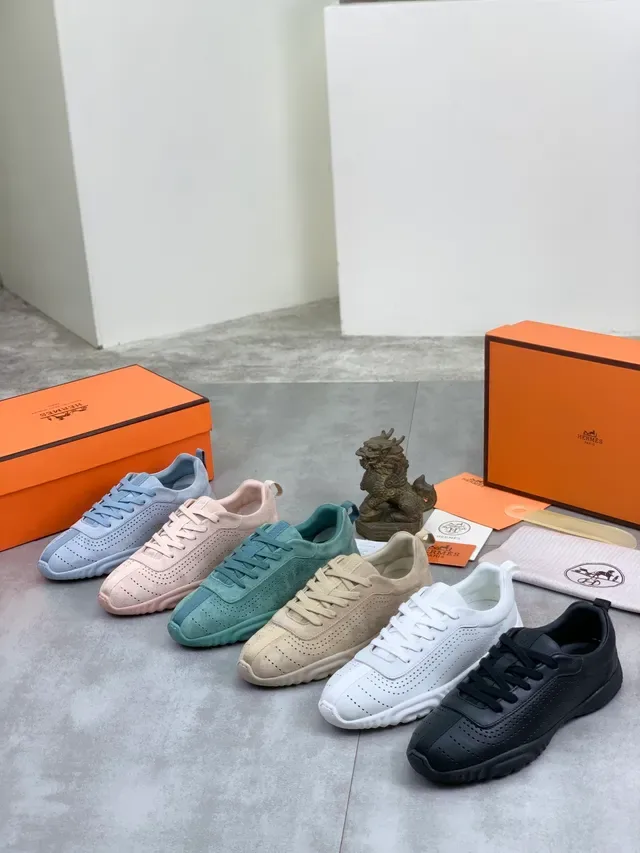 Hermès Perforated Suede Lace-Up Neutral Tonal Sneaker 2