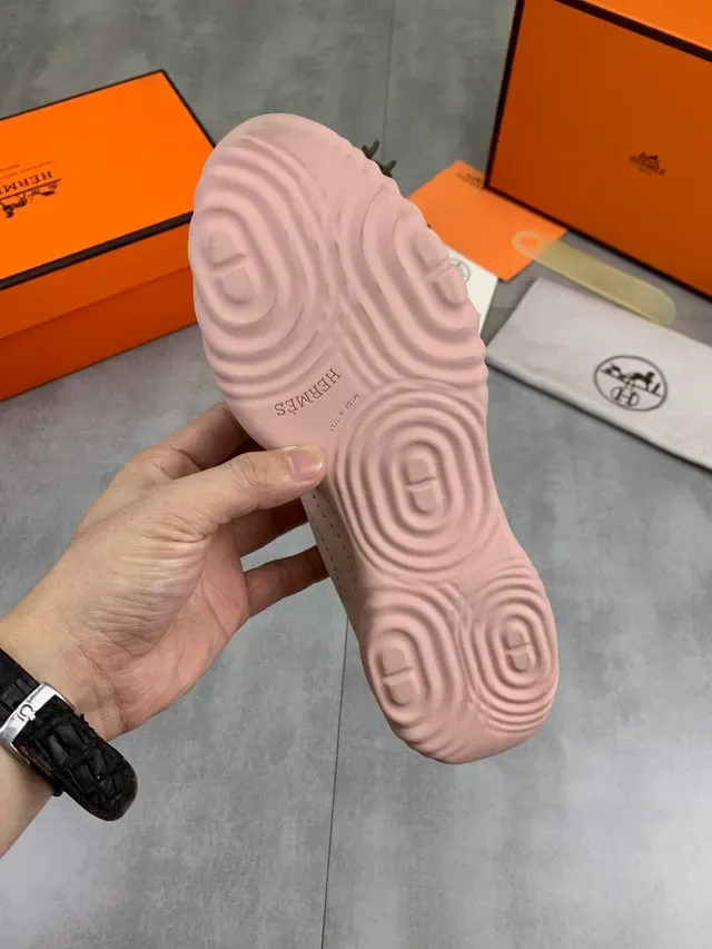 Hermès Perforated Suede Lace-Up Neutral Tonal Sneaker 3