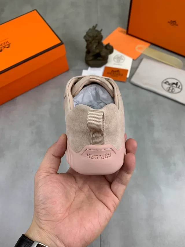 Hermès Perforated Suede Lace-Up Neutral Tonal Sneaker 4