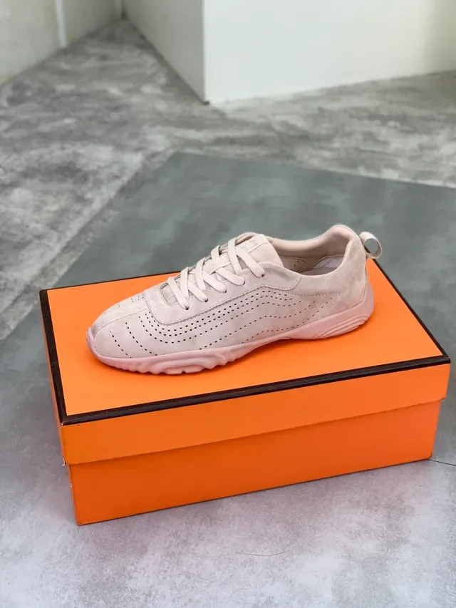 Hermès Perforated Suede Lace-Up Neutral Tonal Sneaker 5