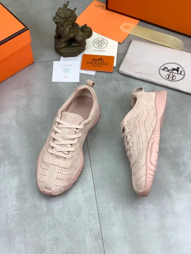 Hermès Perforated Suede Lace-Up Neutral Tonal Sneaker 6