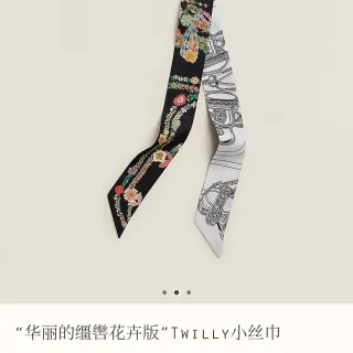 Hermès TWILLY 黑色多色双面印花窄长方形丝巾