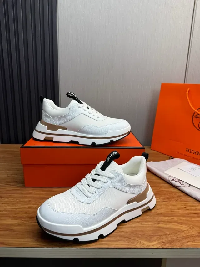 Hermès White and Tan Lifestyle Sneaker 4
