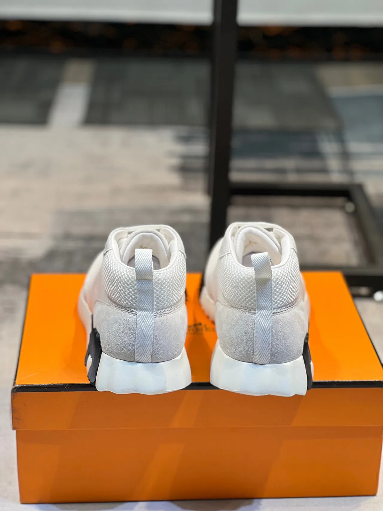 Hermès White Black High-Top Mesh-Suede Hybrid Upper Chunky Sneakers 2