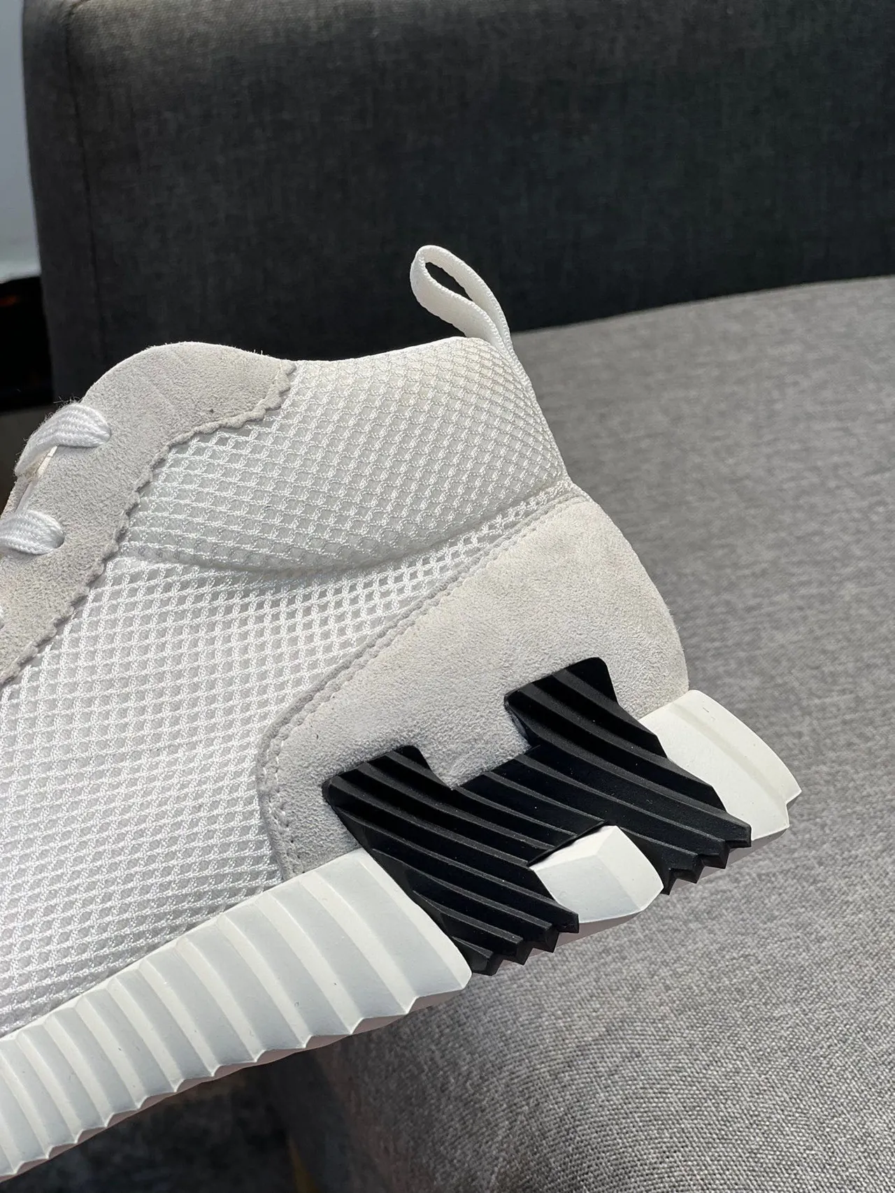 Hermès White Black High-Top Mesh-Suede Hybrid Upper Chunky Sneakers 8