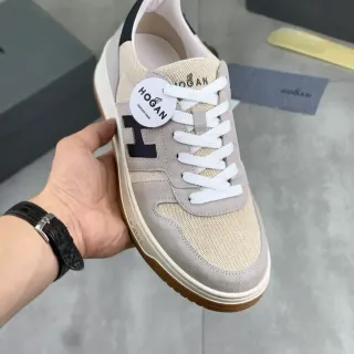 Hogan H-Line Beige Black Mixed-Material Upper Signature Side Panel Lifestyle Sneakers