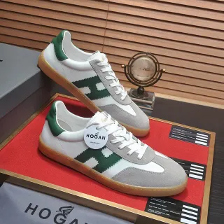 Hogan White Green Low-Top Derby-Inspired Gum Sole Lifestyle Sneakers