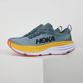 Hoka Clifton Azul Amarillo Suela maximalista acolchonada Upper de knit ingenieril Zapatos de running