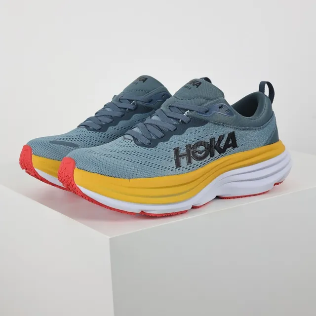 Hoka Clifton Bleu Jaune Semelle cushionée maximaliste Partie supérieure en knit ingénierie Chaussures de course 2