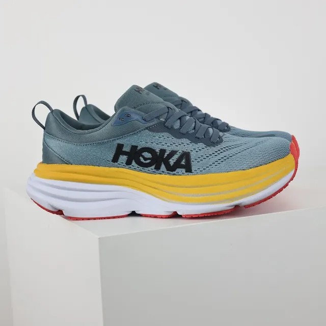 Hoka Clifton Bleu Jaune Semelle cushionée maximaliste Partie supérieure en knit ingénierie Chaussures de course 3