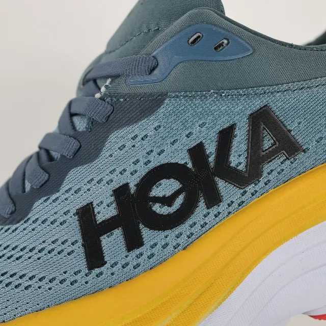 Hoka Clifton Bleu Jaune Semelle cushionée maximaliste Partie supérieure en knit ingénierie Chaussures de course 6