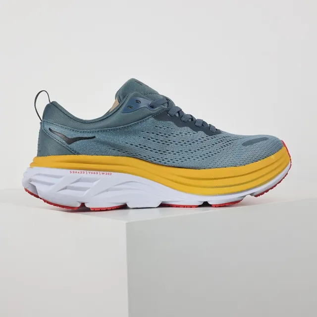 Hoka Clifton Bleu Jaune Semelle cushionée maximaliste Partie supérieure en knit ingénierie Chaussures de course 7