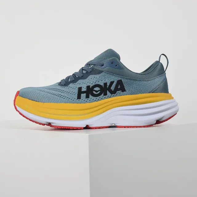 Hoka Clifton Bleu Jaune Semelle cushionée maximaliste Partie supérieure en knit ingénierie Chaussures de course 9
