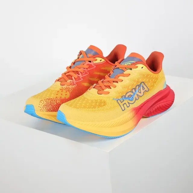 Hoka Yellow Red Knit Upper Gradient Midsole Running Shoes 2