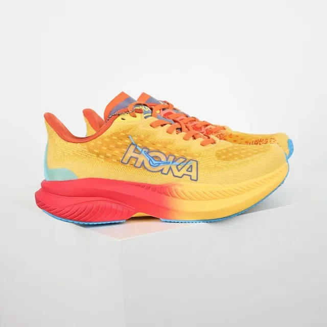 Hoka Yellow Red Knit Upper Gradient Midsole Running Shoes 3