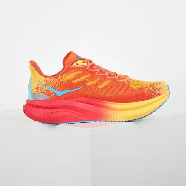 Hoka Yellow Red Knit Upper Gradient Midsole Running Shoes 7