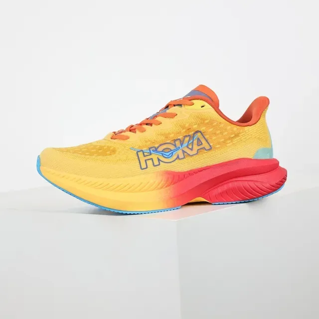 Hoka Yellow Red Knit Upper Gradient Midsole Running Shoes 9