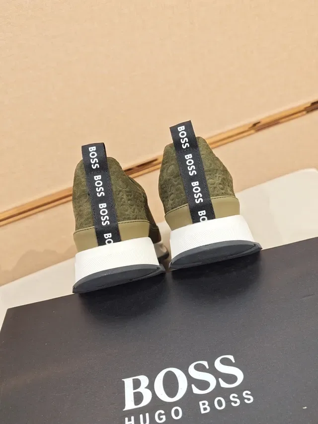 Hugo Boss Army Green White Slip-On Construction Textured Olive Upper Sneakers 3