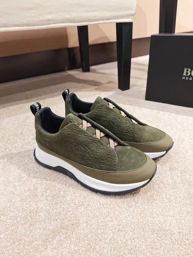 Hugo Boss Army Green White Slip-On Construction Textured Olive Upper Sneakers 4