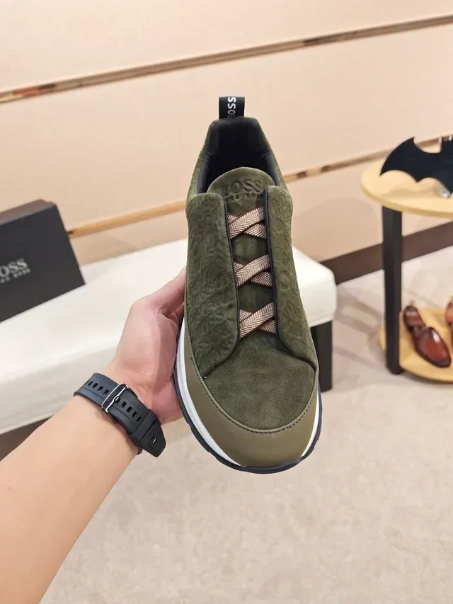 Hugo Boss Army Green White Slip-On Construction Textured Olive Upper Sneakers 5