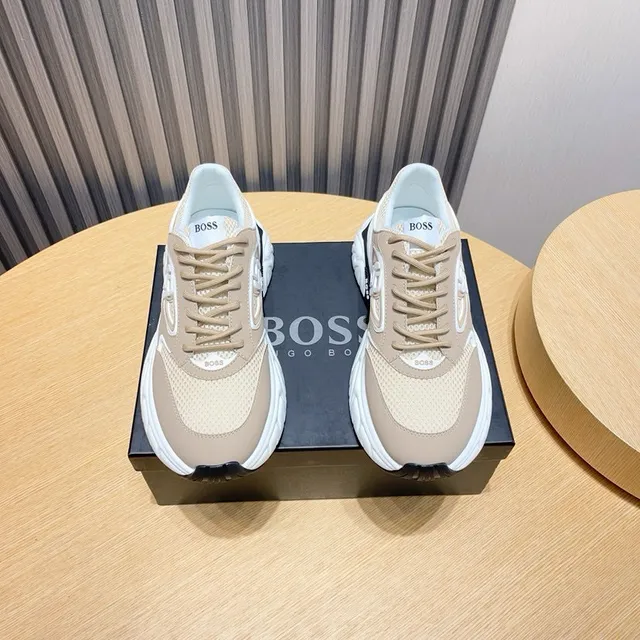 Hugo Boss Beige Semelle Noire Tige Maille-Synthétique Hybride Baskets Épaisses 2