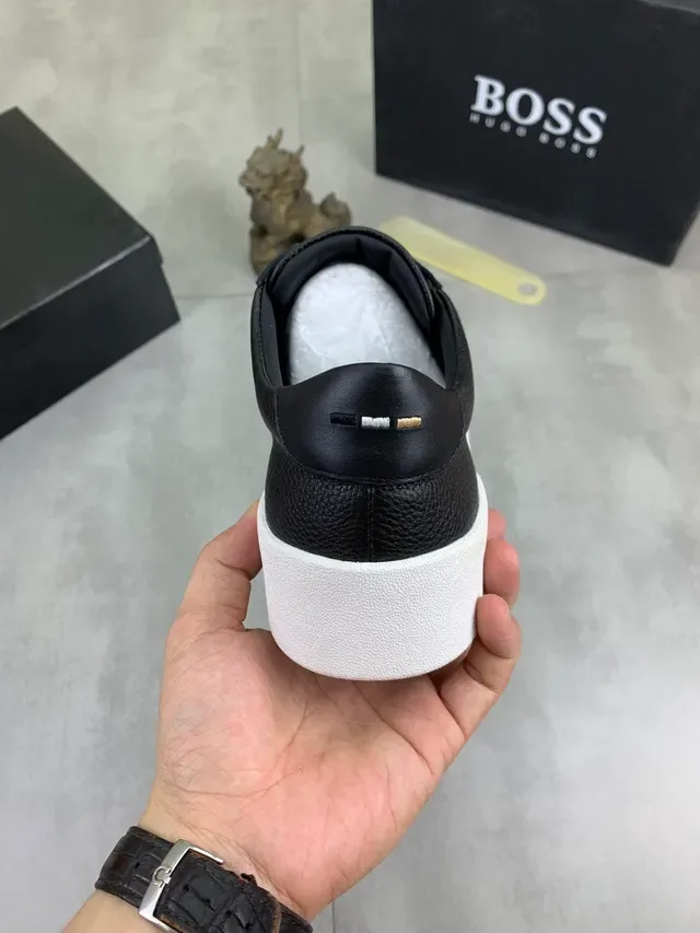 Hugo Boss Black Pebbled Leather and Suede Lifestyle Sneaker 3