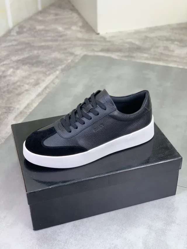 Hugo Boss Black Pebbled Leather and Suede Lifestyle Sneaker 4
