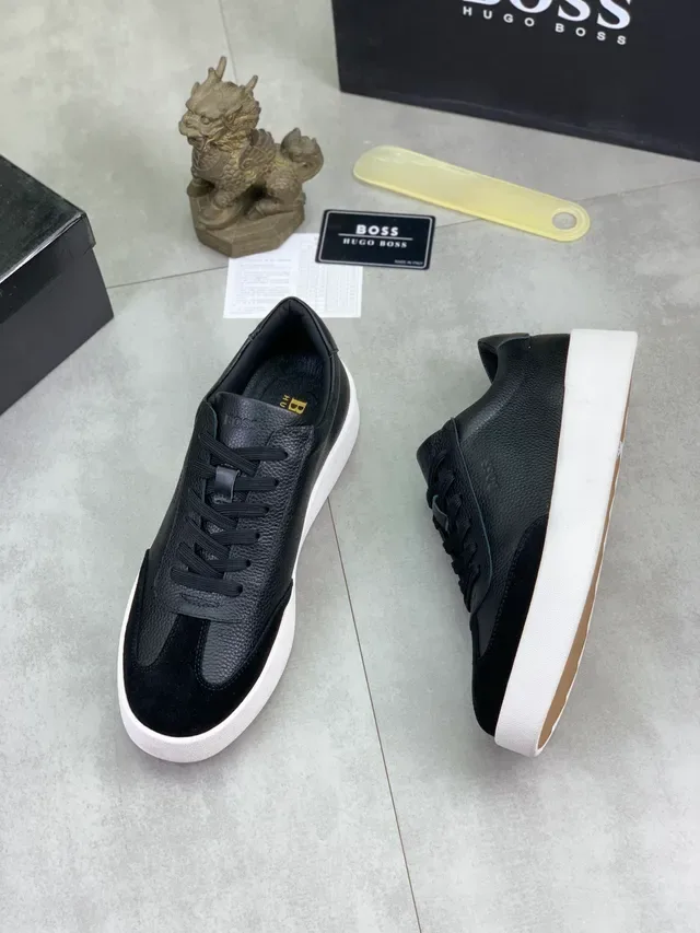 Hugo Boss Black Pebbled Leather and Suede Lifestyle Sneaker 5