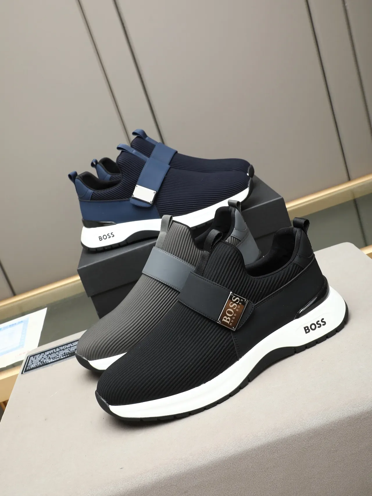 Hugo Boss Black White Slip-On Knit Upper Lifestyle Sneakers 2