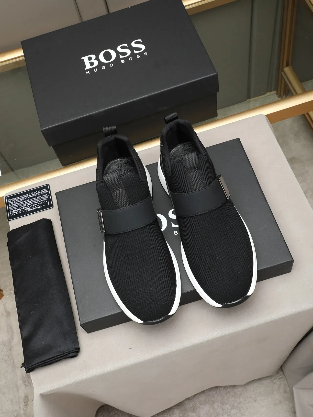 Hugo Boss Black White Slip-On Knit Upper Lifestyle Sneakers 3
