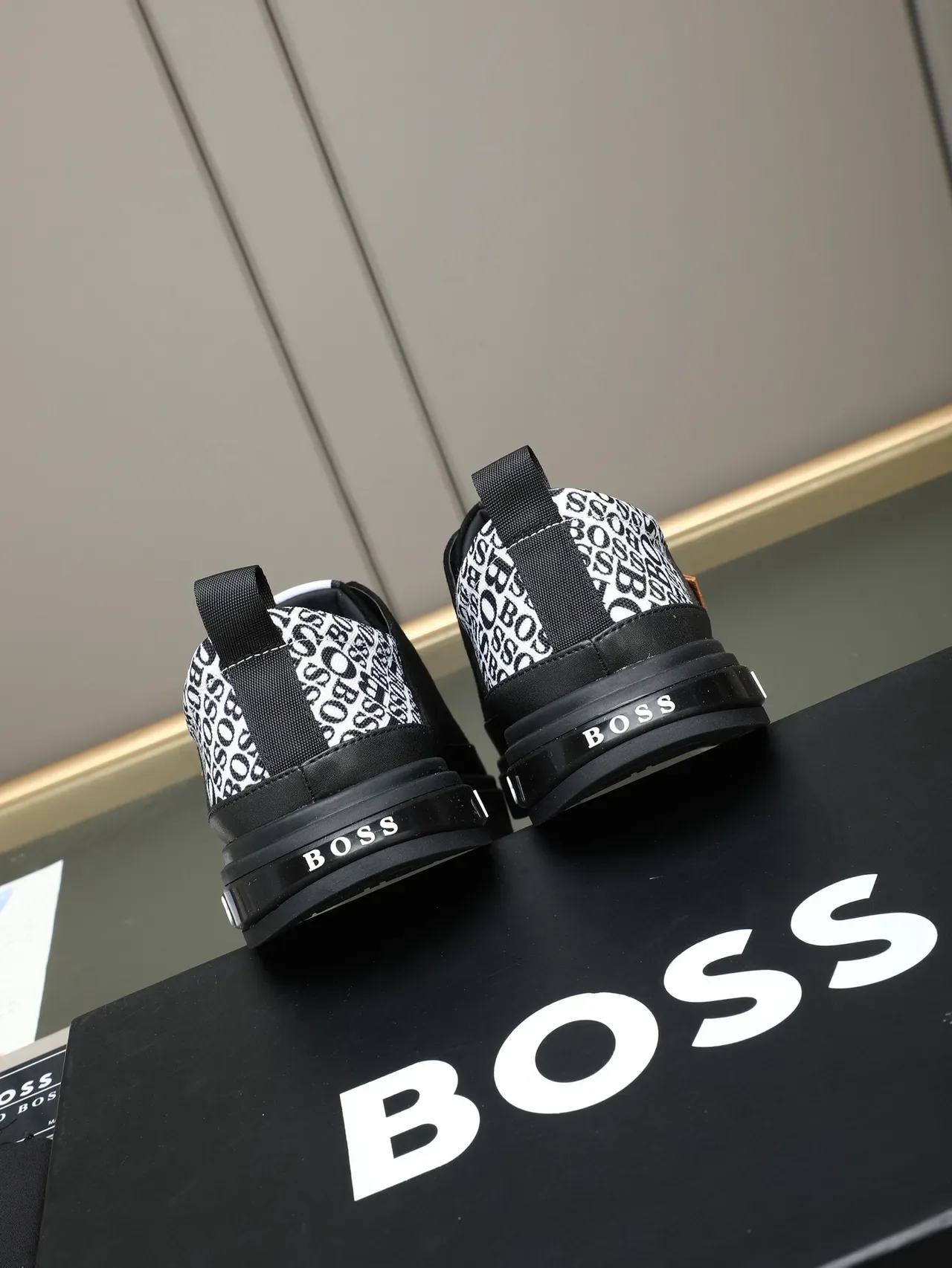 Hugo Boss Black White Suede And Synthetic Upper Monogrammed Heel Counter Sneakers 3