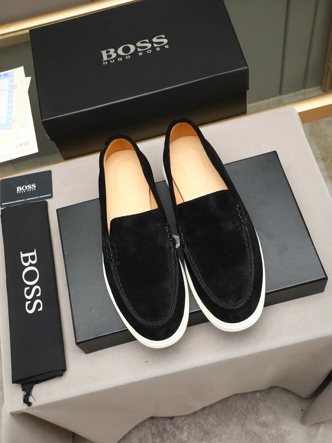 Hugo Boss Black White Suede Upper Penny Loafer 2
