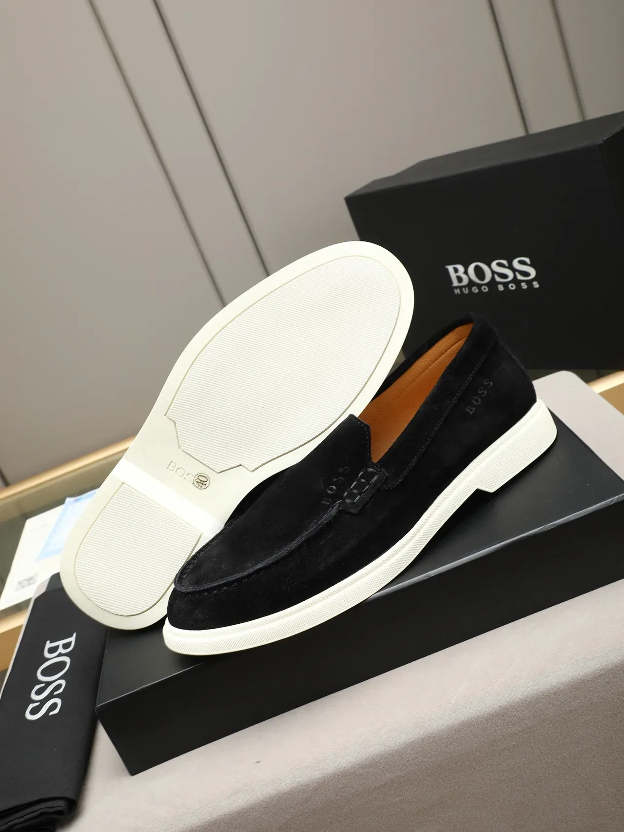 Hugo Boss Black White Suede Upper Penny Loafer 4