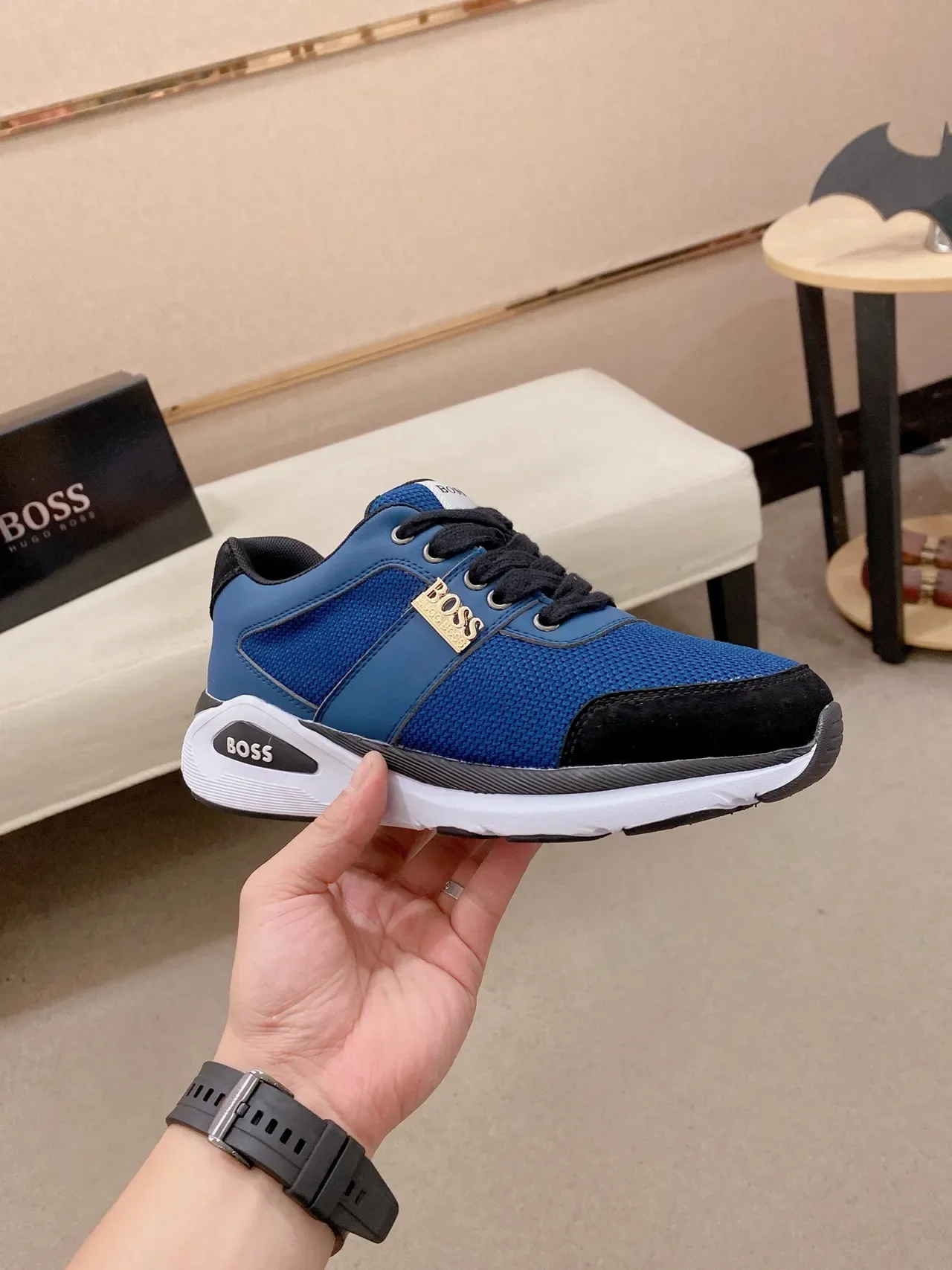 Hugo Boss Blue and Black Mesh Suede Lifestyle Sneakers 4