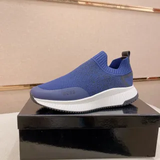 Hugo Boss Blue White Slip-On Sock-Fit Knit Upper Lifestyle Sneakers