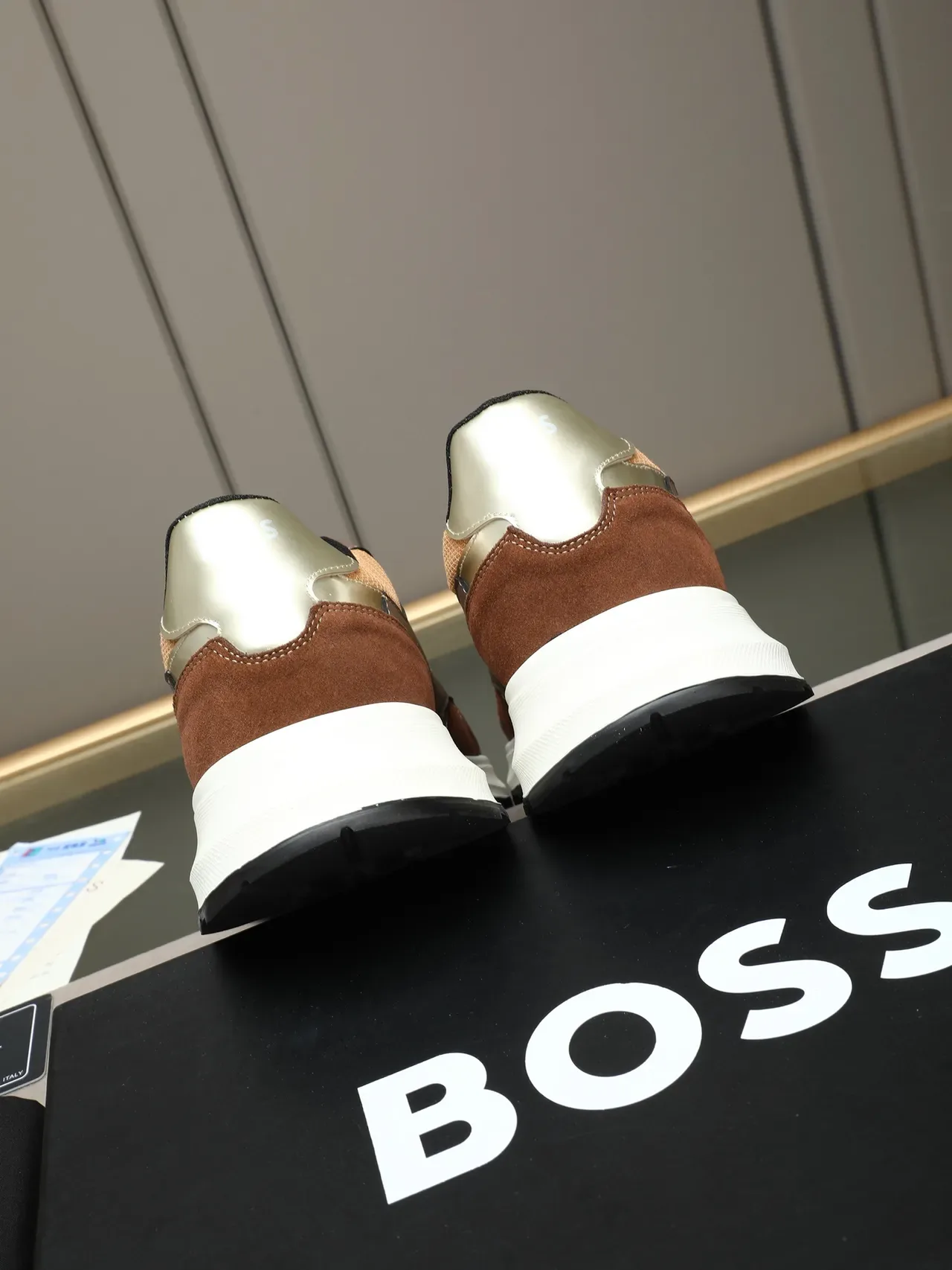 Hugo Boss Brown Beige Mixed-Material Upper Suede And Mesh Paneling Sneakers 3