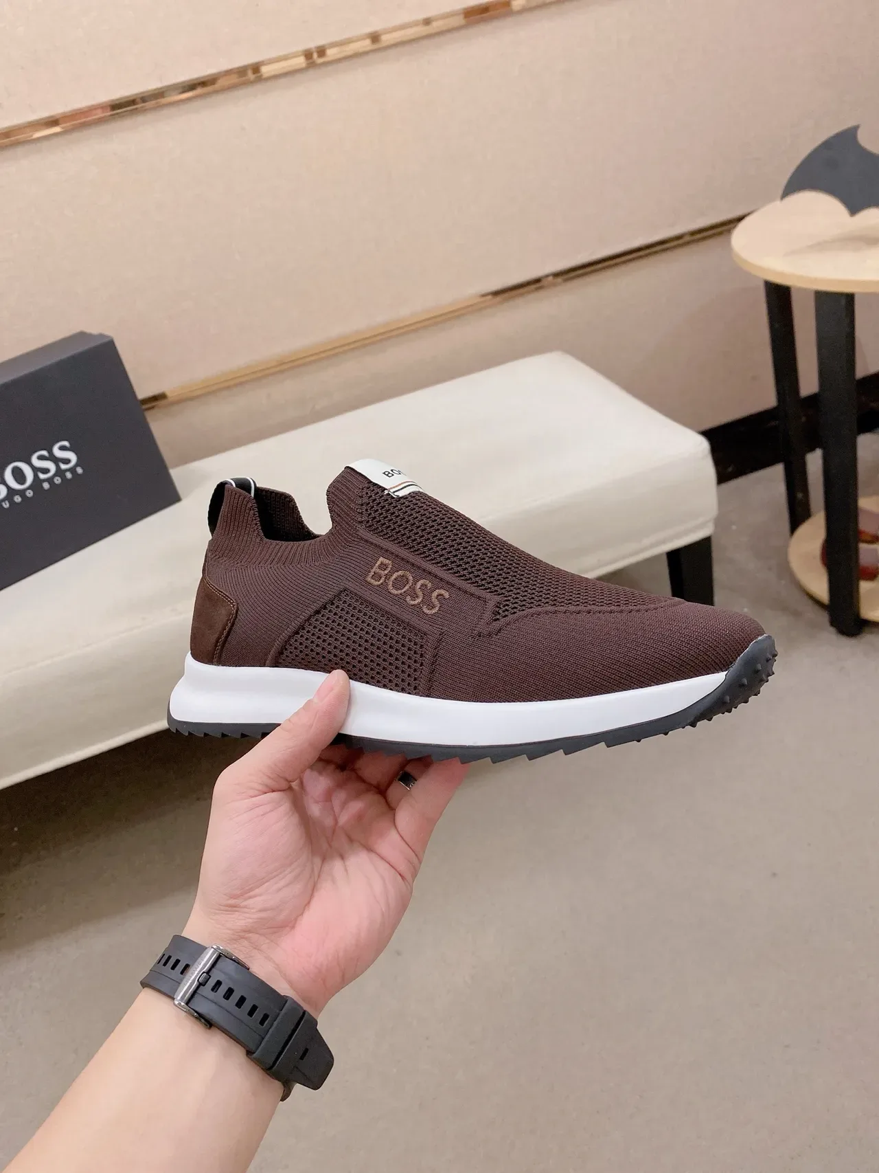 Hugo Boss Brown Knit Slip-On Sneaker 5