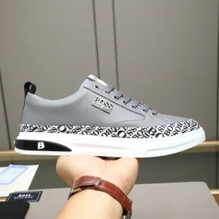 Hugo Boss Gray Leather Monogrammed Lifestyle Sneakers