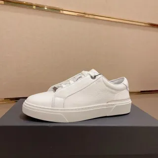 Hugo Boss حذاء أنيق رياضي أبيض جلد مخطط علوية حماية الرباط غير متماثل أحذية أنيقة رياضية