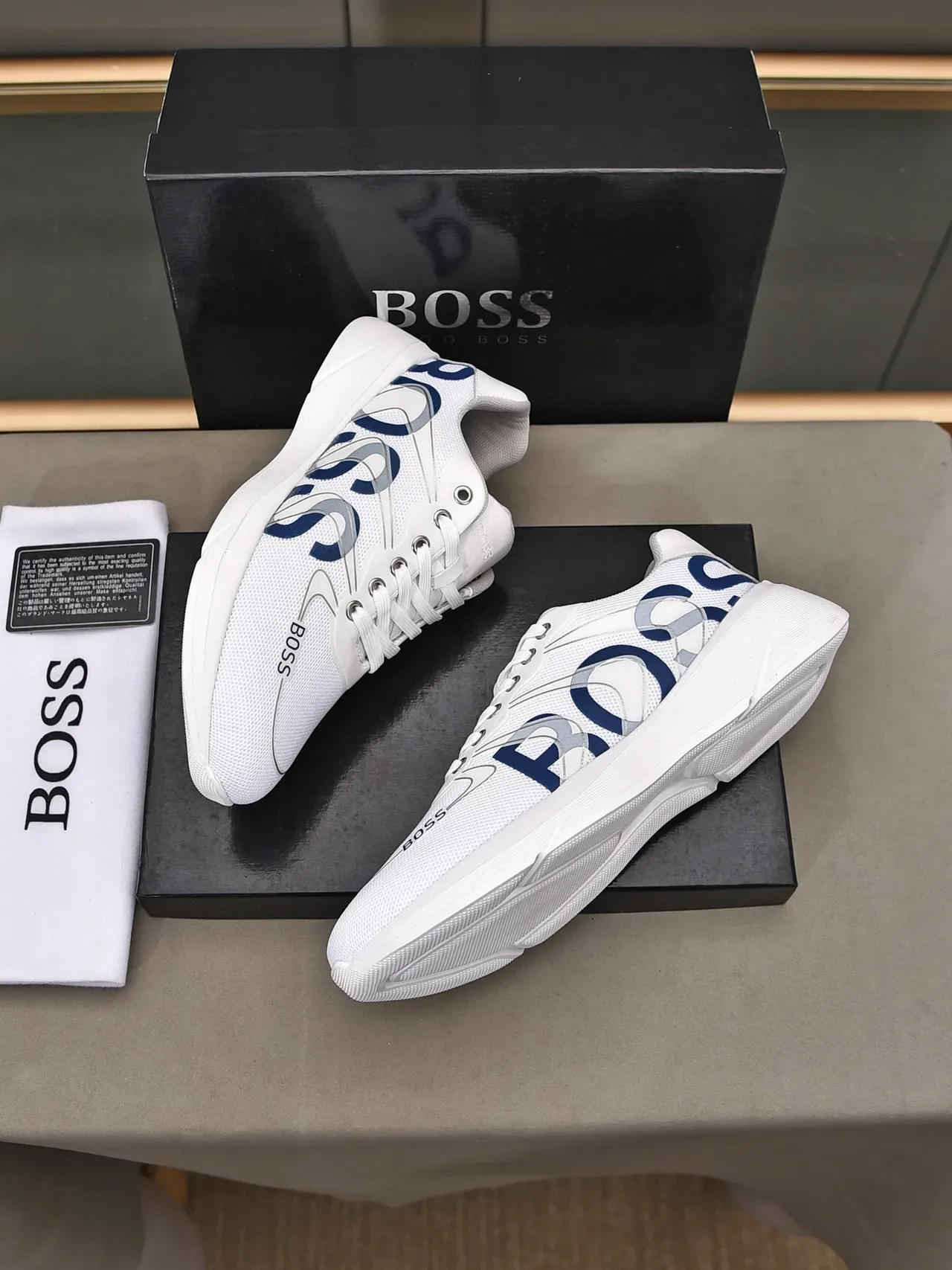 Hugo Boss Logo Print White and Navy Lifestyle Sneakers 2